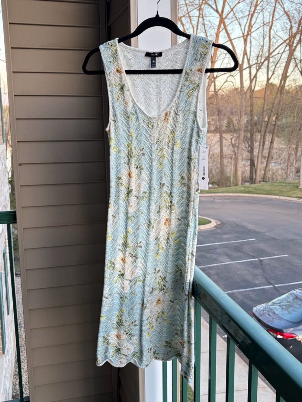🆕🦋☘️ AQUA Floral Knit Dress M Ivory Blue Textured Crochet Midi Bloomingdale’s - Picture 3 of 15